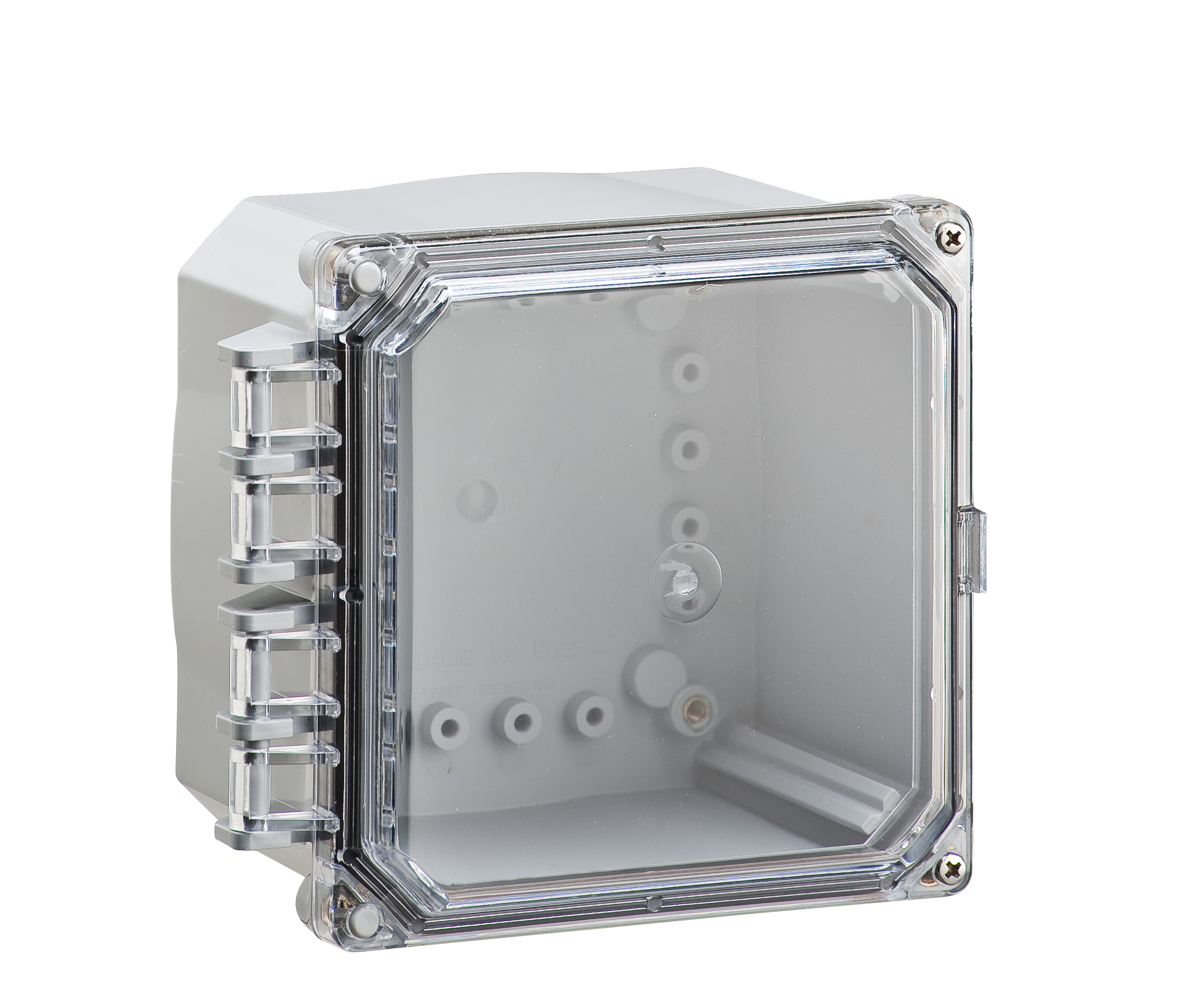Integra Wallmount Enclosure; 6" x 6" x 4"; Polycarbonate; Transparent Cover; Hinge/Screw Connection; NEMA 6P